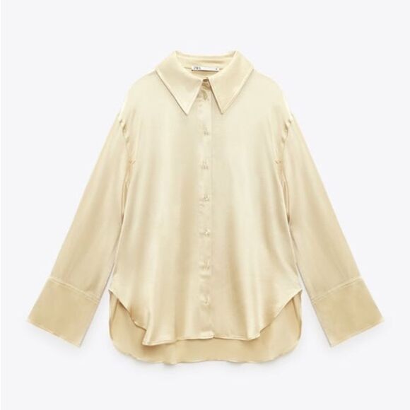 Zara flowy satin effect shirt in soft gold color NWT - Picture 2 of 4